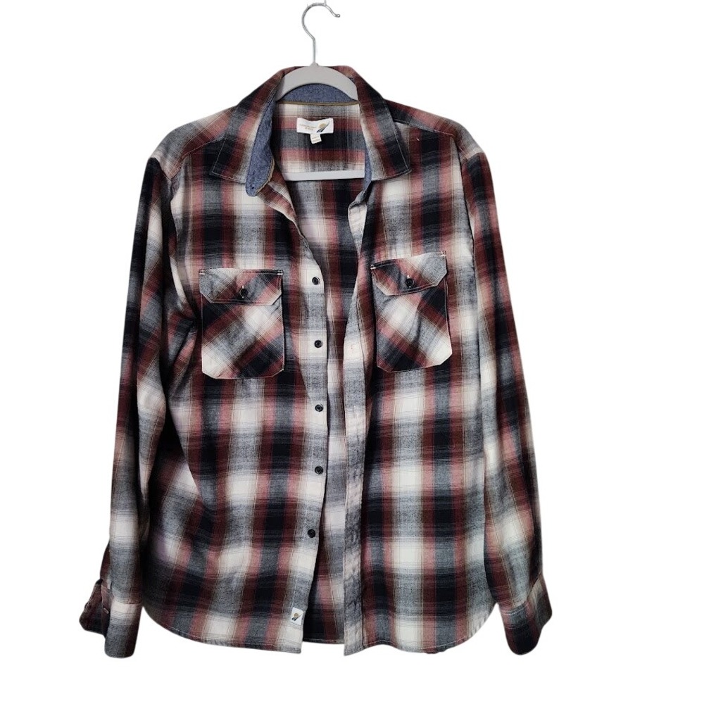 FUNDAMENTAL COAST Ventura‎ Flannel Shirt plaid button up red gorpcore hiking L